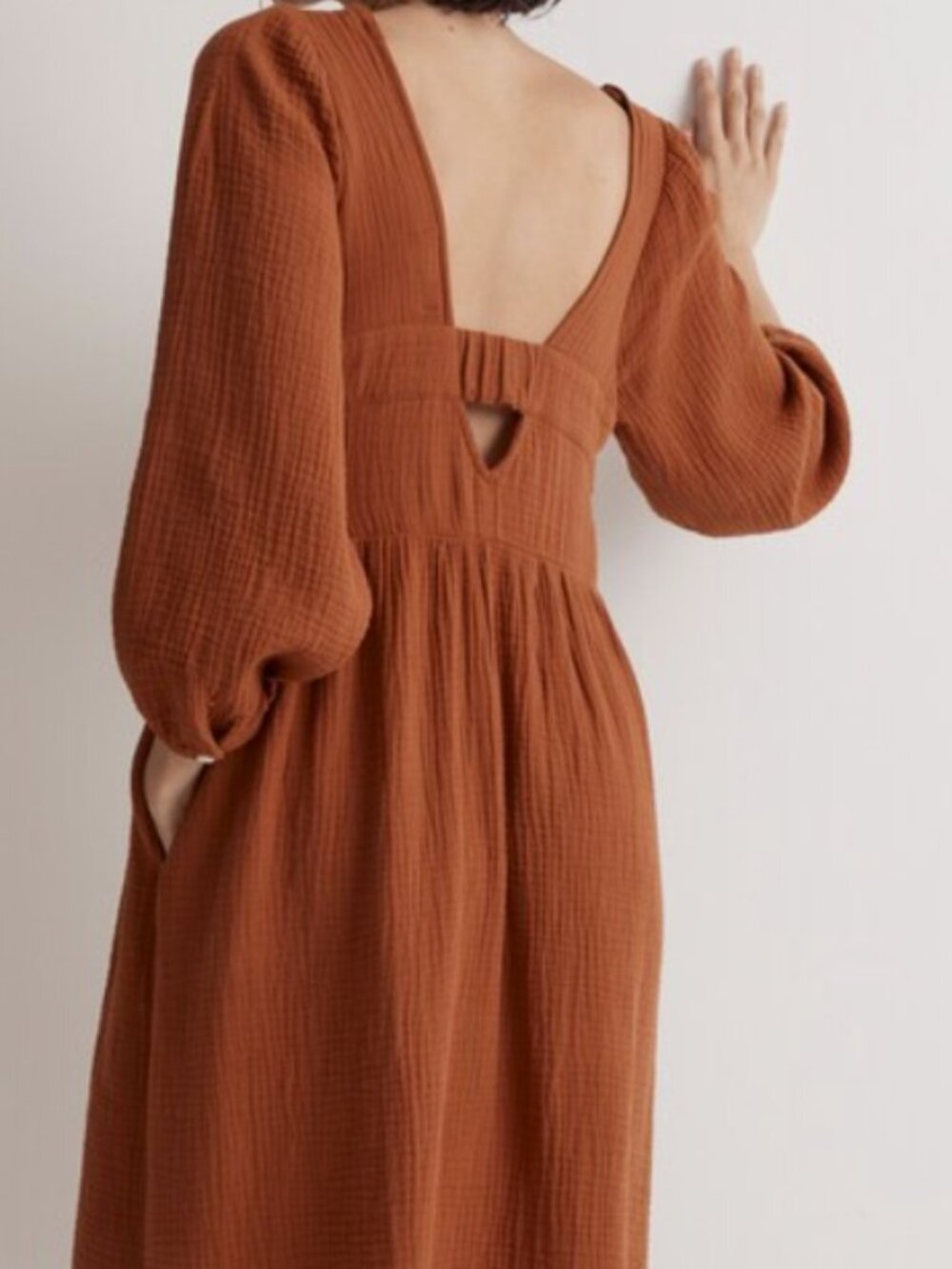 Madewell Lightspun V-Neck Midi Dress Burnt Clay Size Large - Picture 2 of 5